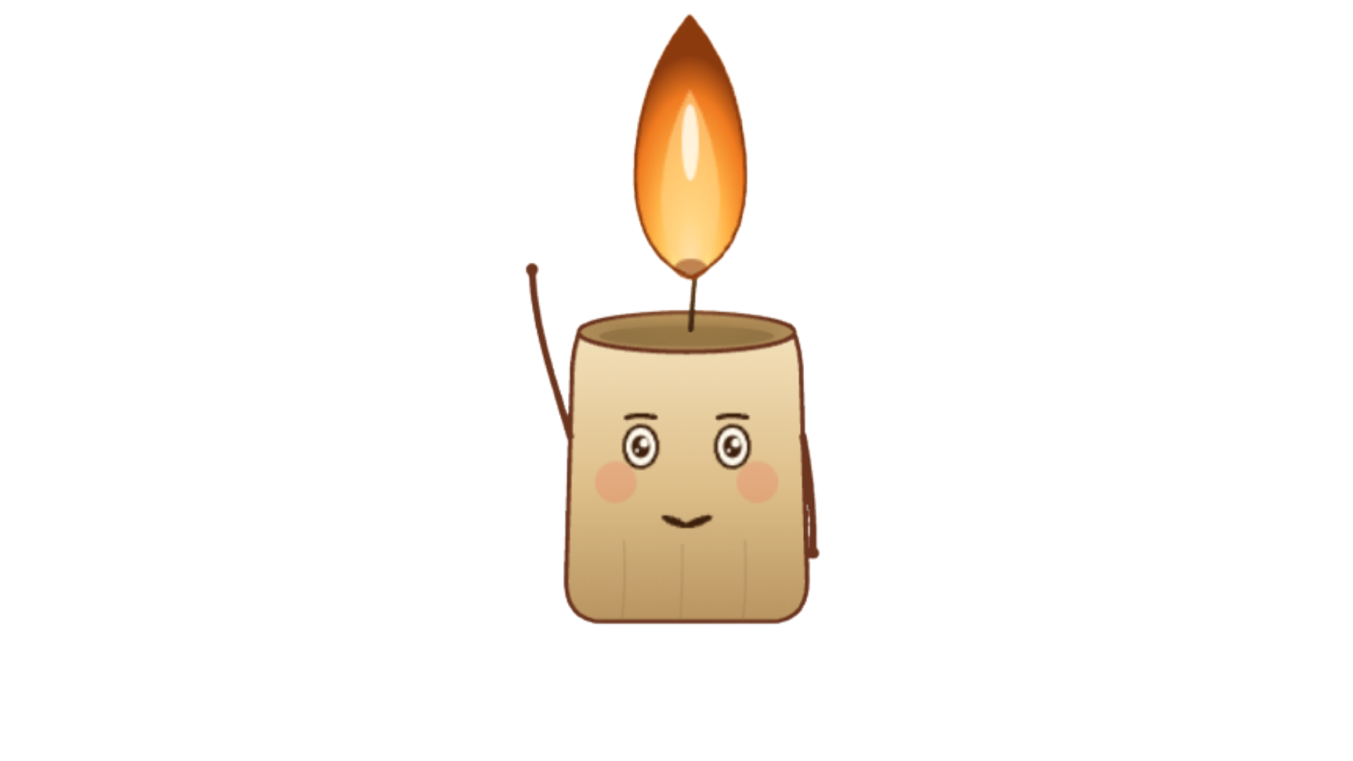 Glowie, de kaarsmascotte van WeGlow, met een brandende vlam