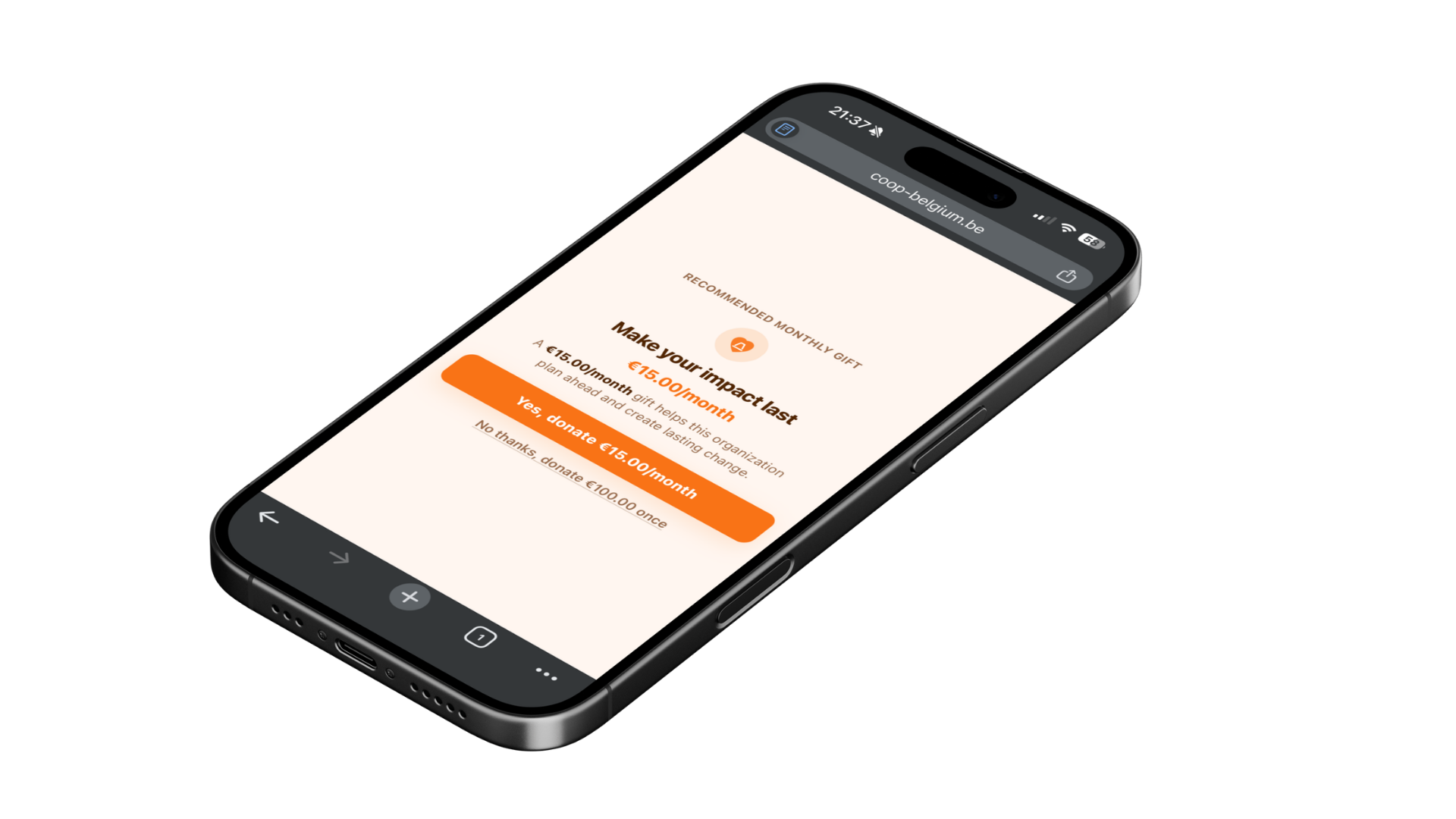 Smartphone met een donatieformulier in de stijl van de organisatie